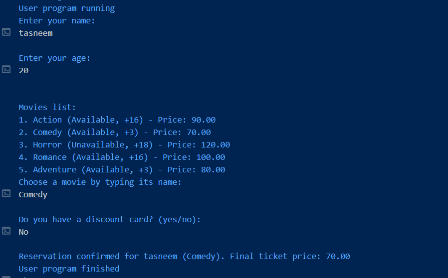 Cinema ticket booking system - Java project